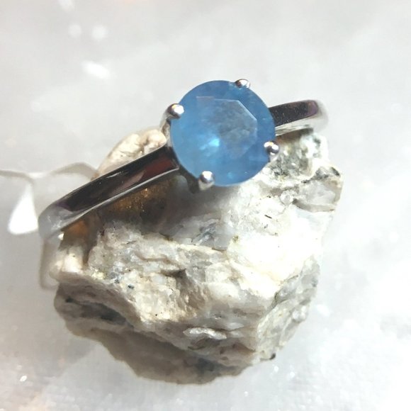 Natural Aquamarine Ring Round .925 Sterling Silver Genuine Untreated Gemstone - Picture 15 of 16
